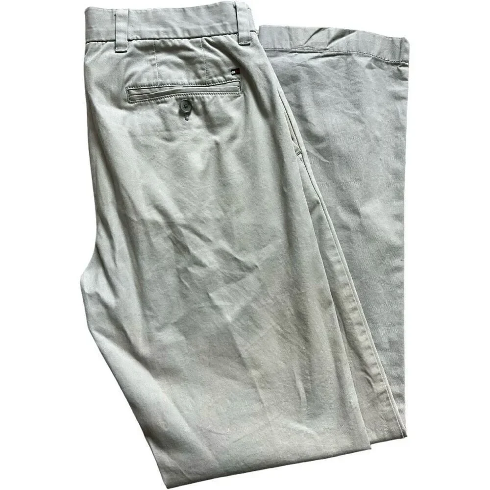 Mens Tommy Hilfiger Custom Fit Chino Khaki Flat Front Pants - Sz 30 x 32